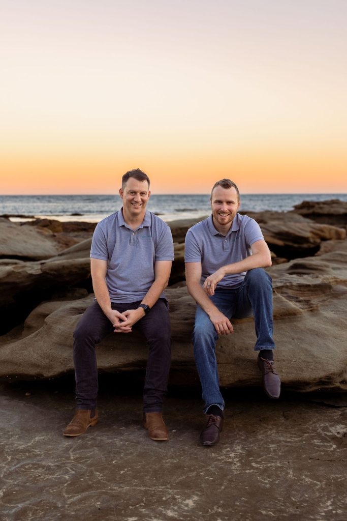 Justin Warwick and Wade Picken, Directors and Mortgage Brokers at Shoreline Lending, pictured near the Central Coast coastline
